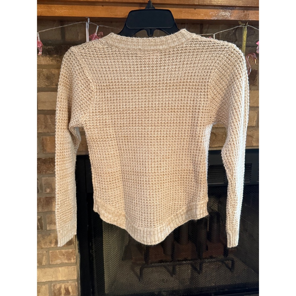 Pink Angel Girls Tan Beige Open Knit Crew Neck Sweater Size M 10/12 High Low Hem - Picture 6 of 6